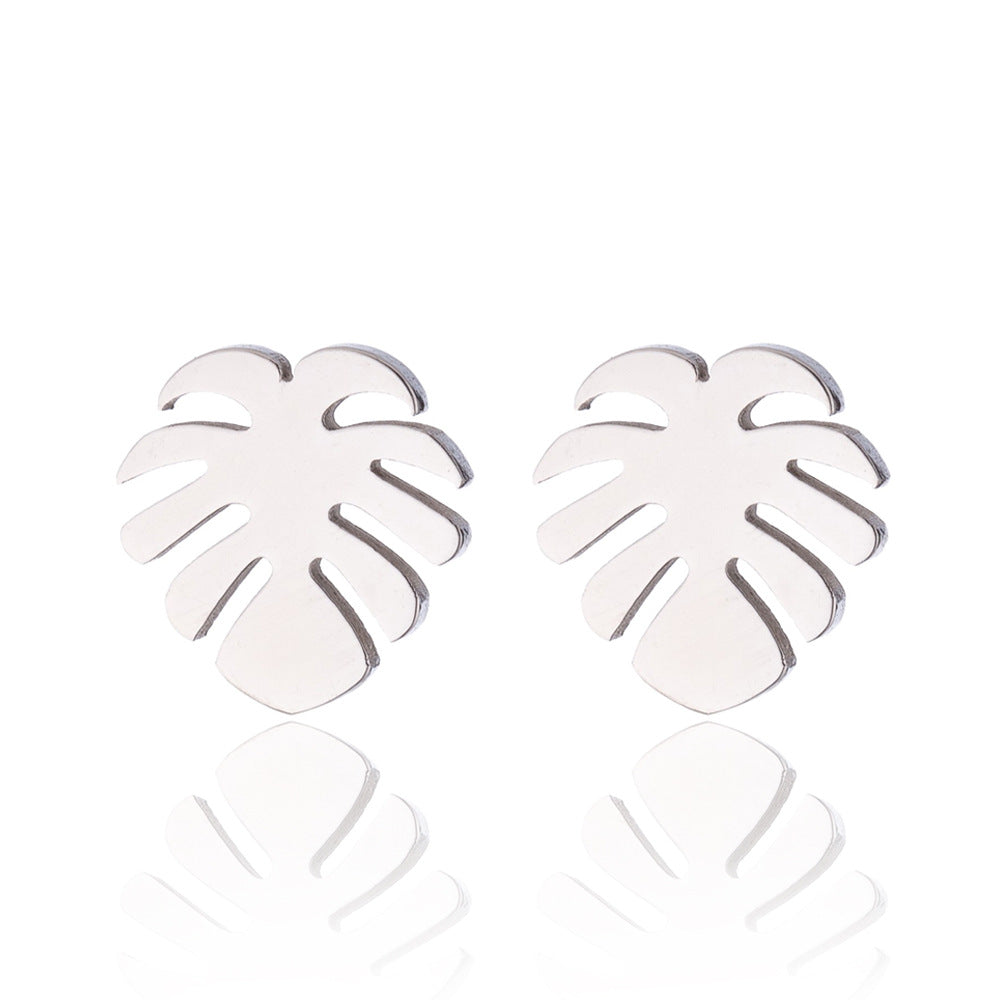 Graceful Personality Coconut Stainless Steel Leaf-shaped Small Rings