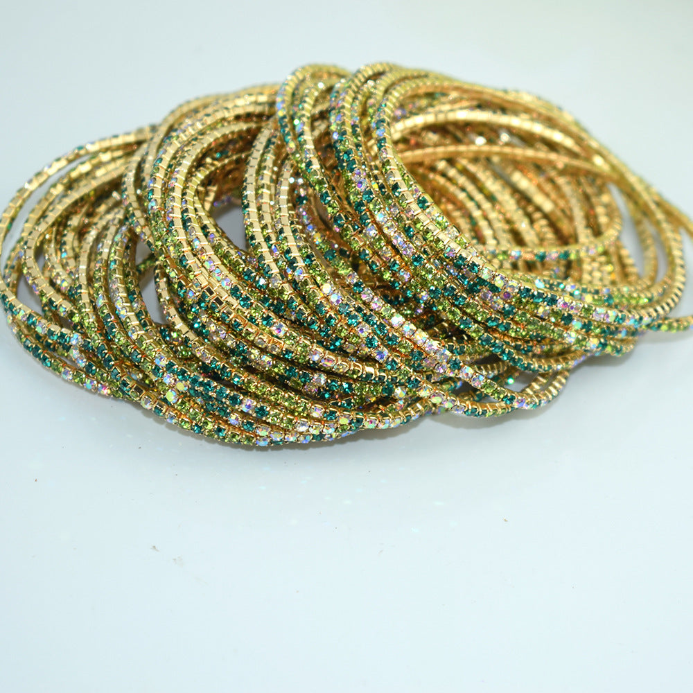 Single Row Indian Rhinestone Thin Stretch Full Bracelets