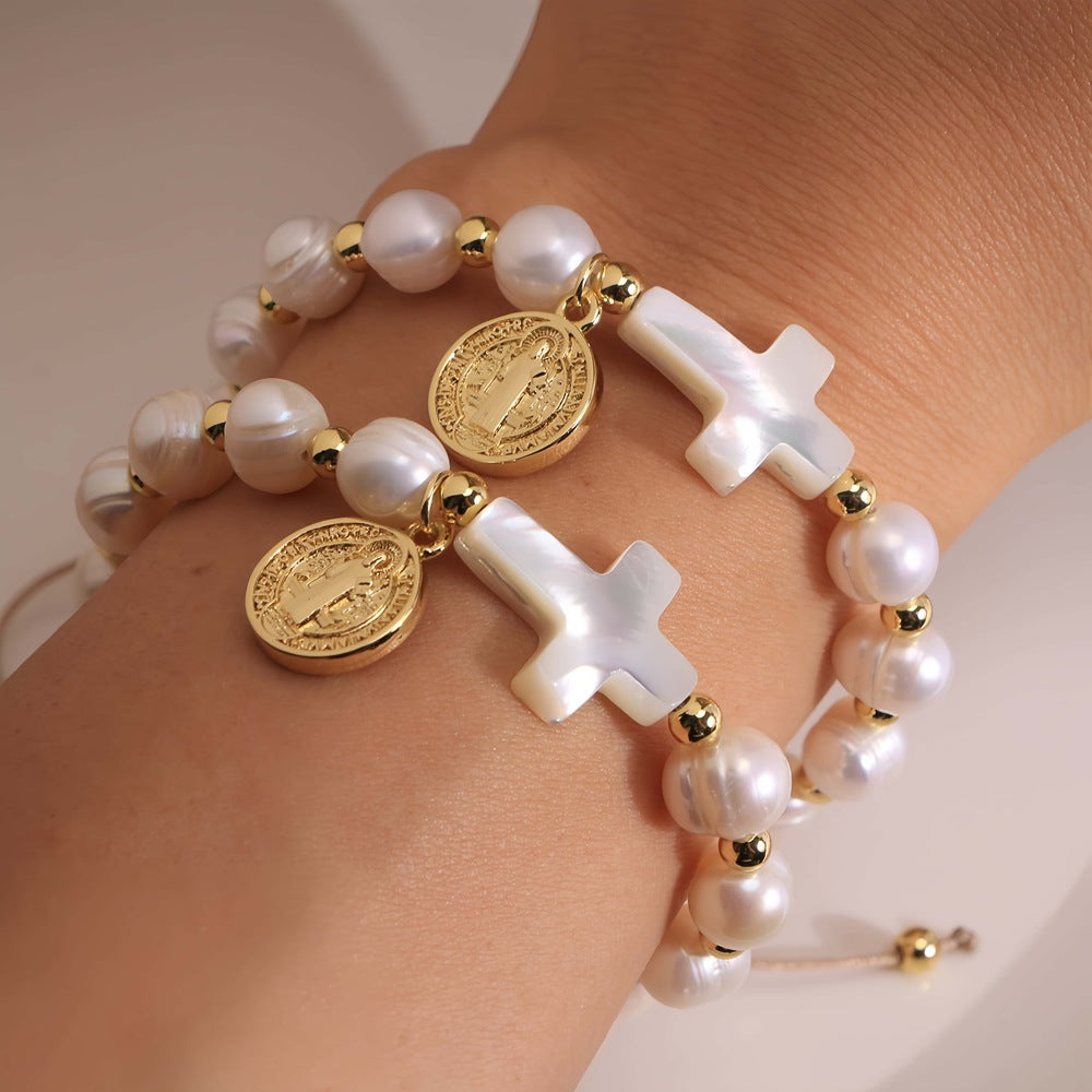 Coin Freshwater Pearl Mysterious Totem Adjustable Bracelets