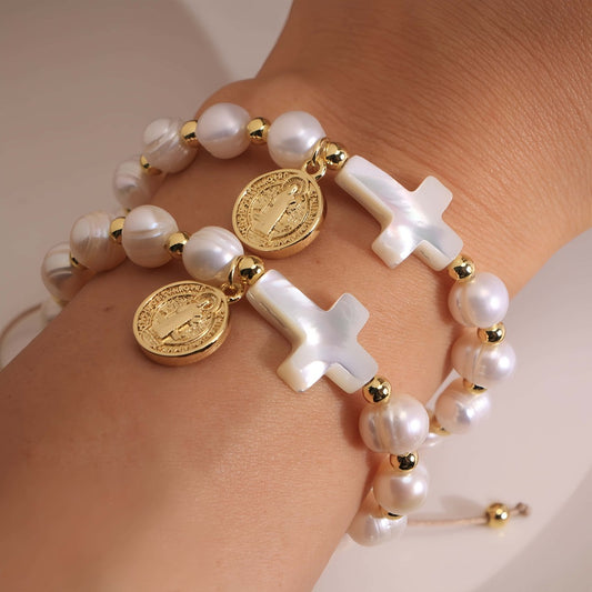 Coin Freshwater Pearl Mysterious Totem Adjustable Bracelets