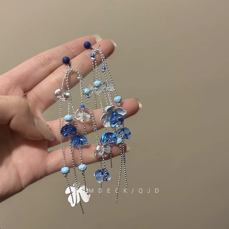 Dopamine Vacation Style Sier Needle Bead Flower Delicate Indie Earrings
