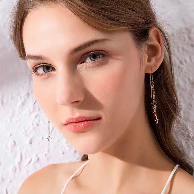 Women's Placer Gold Starry Tassel Brass Gold-plated Long Ear Line