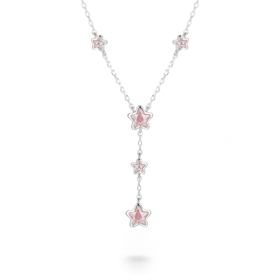 Female Pink Zircon Pentagram Tassel Clavicle Necklace