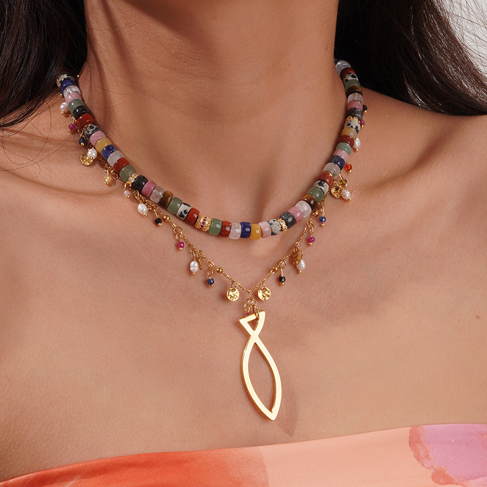 Stainless Steel Female Golden Fish Flower Color Necklace