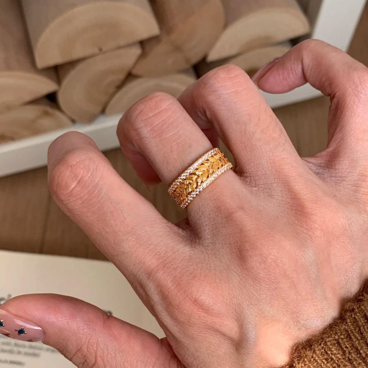Panicle Safe Female Light Luxury Ancient Style Full Diamond Wheat Ring