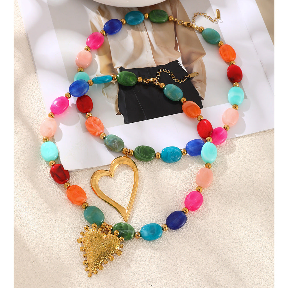 Women's Colorful Crystal String Beads Love Contrast Color Necklace