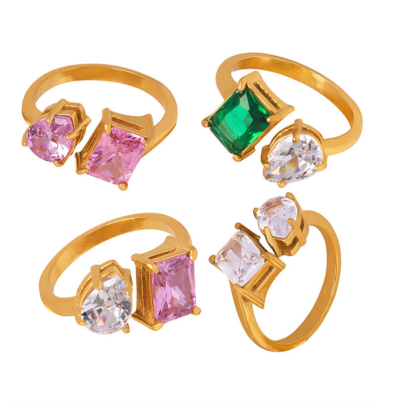 Wind Crystal Zircon Light Luxury Open Gold Plated Creative Rings