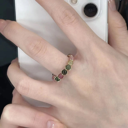Rainbow Tourmaline Fashion Beaded Female Niche High Ring