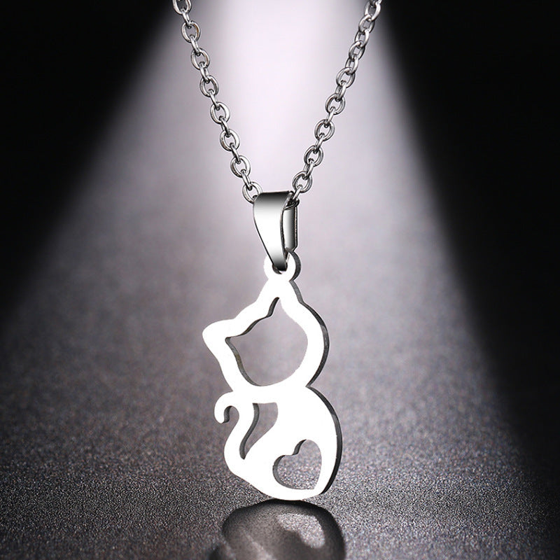Women's Steel Cute Kitten Gold Sier Engagement Necklace