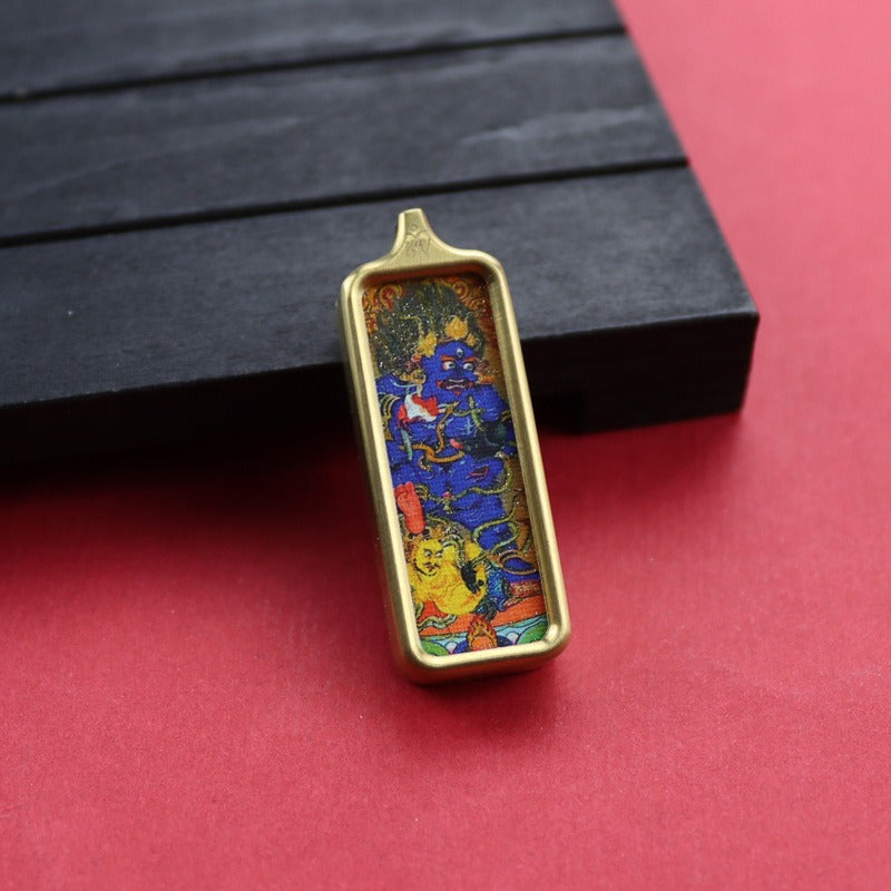 Tibetan Square Hand Painted Golden Outline Eight Patron Pendants