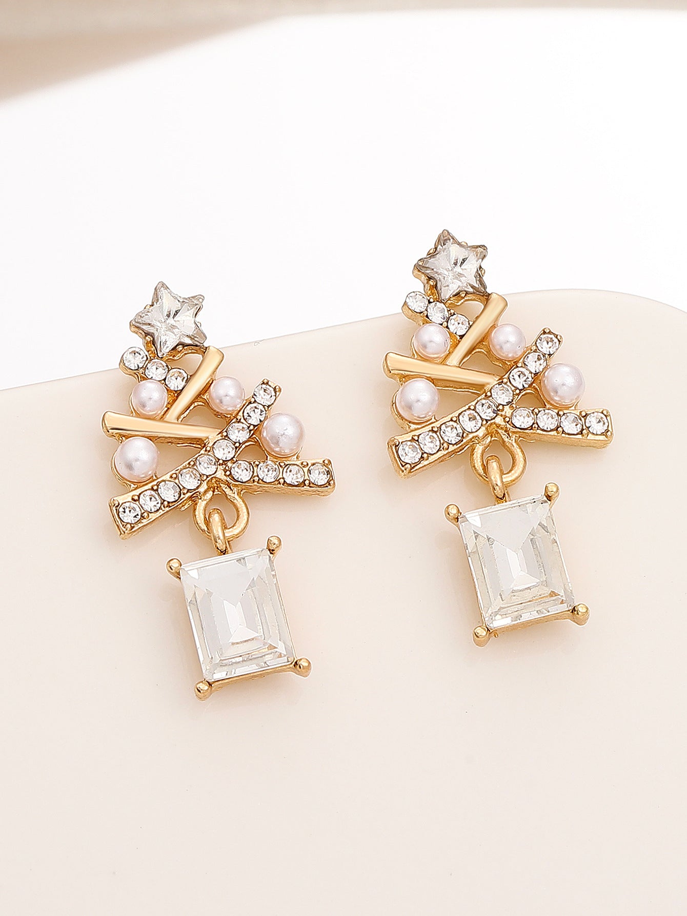 Women's Light Luxury Christmas Star Diamond Stitching Tree Earrings