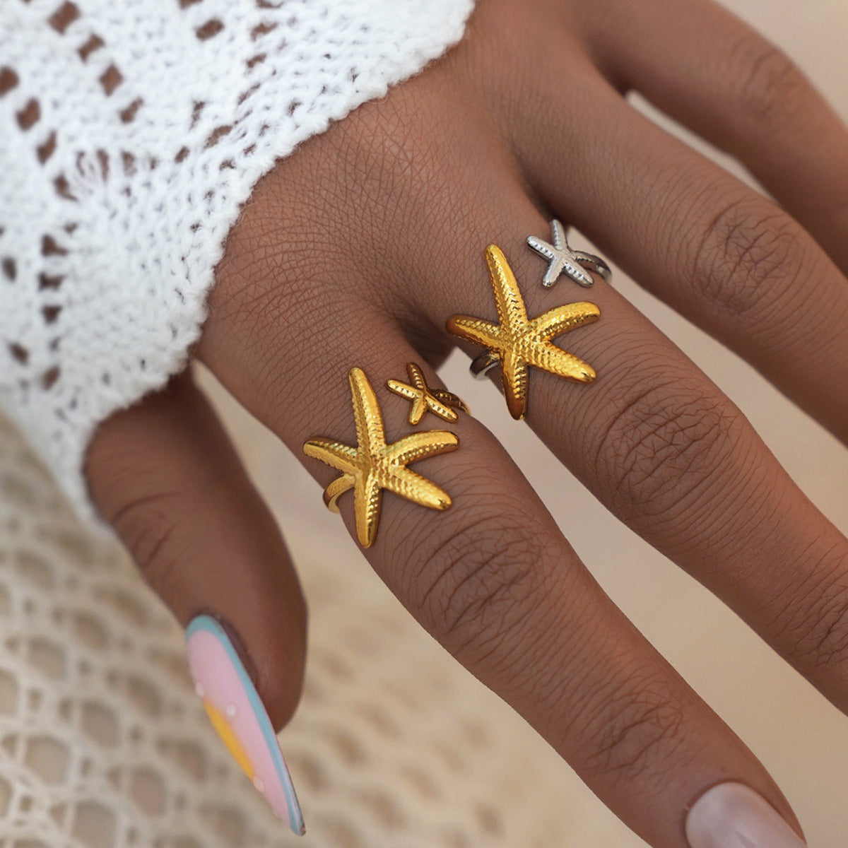 High-grade Light Luxury Packaging Female Design Starfish Shell Ring