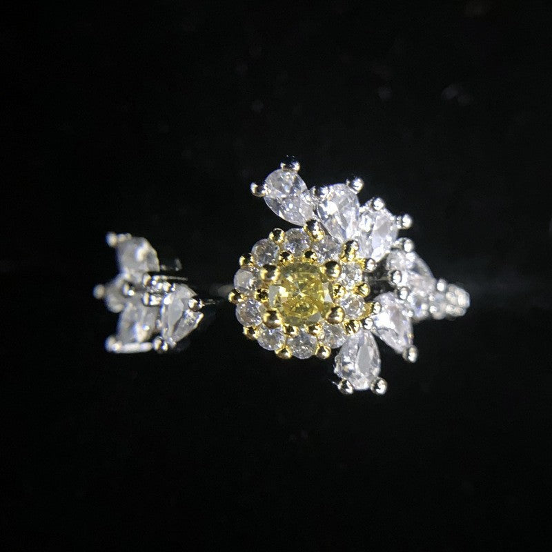 Camellia Fashion Romantic French Golden Rhinestone Gold Plated Ring