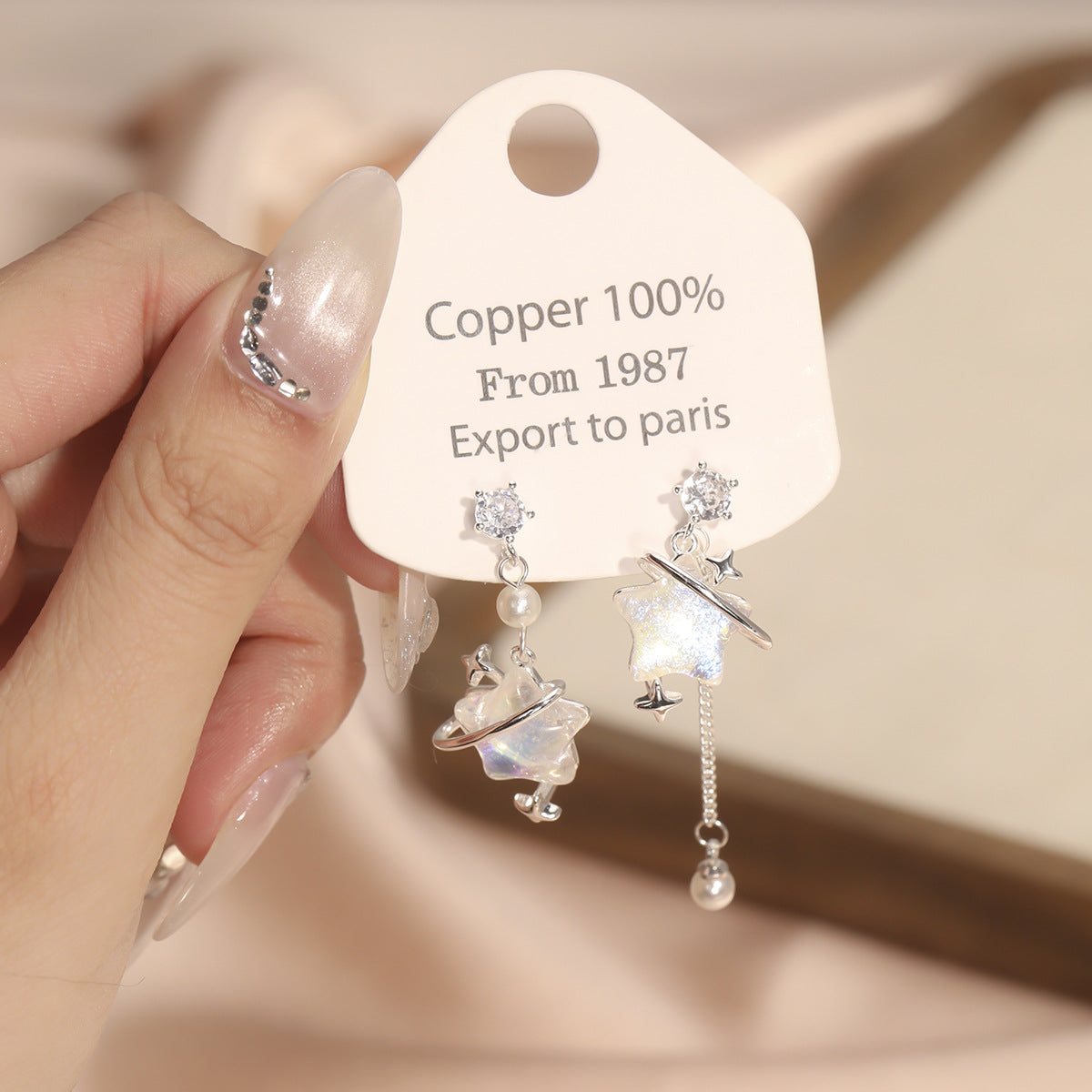 Women's Star Ear Sterling Sier Vintage Mori Style Zircon Niche Moonstone Stud Earrings