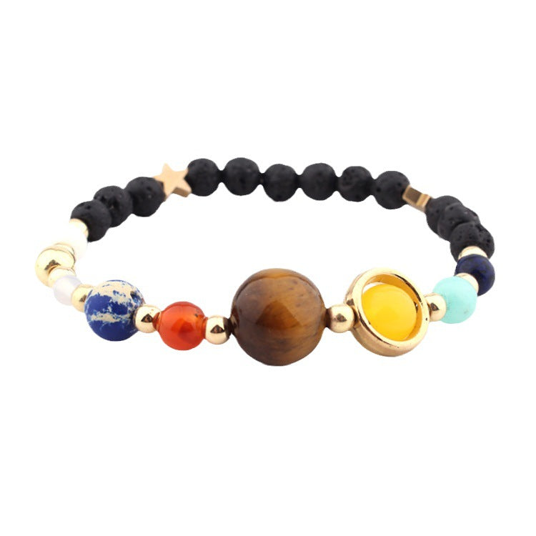 Women's Stone Elastic String Eight Planets Solar System Blue Bracelets