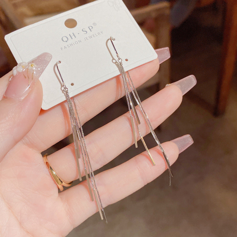 Sier Chain Tassel Female Graceful Fashionable Earrings