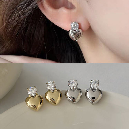 Advanced Diamond Love Heart Female Fashion Light Stud Earrings