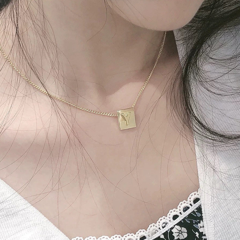 Letter Square Plate English Gold Female Clavicle Necklace