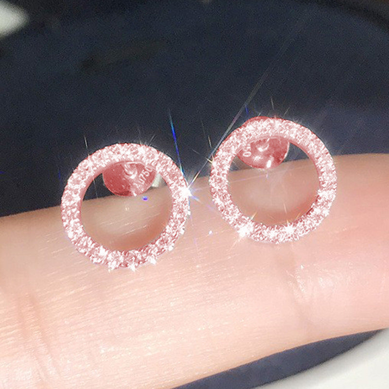 Women's Inlaid Circle Zircon Simple Sense Western Style Light Luxury Flash Stud Earrings