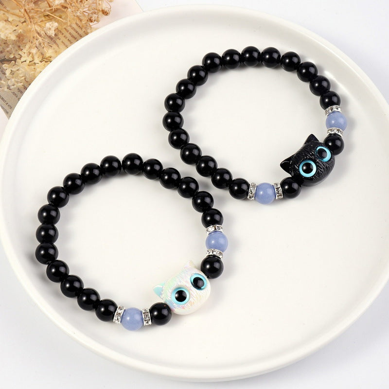 Luminous Cheese Kitty Black White Couple Gift Bracelets