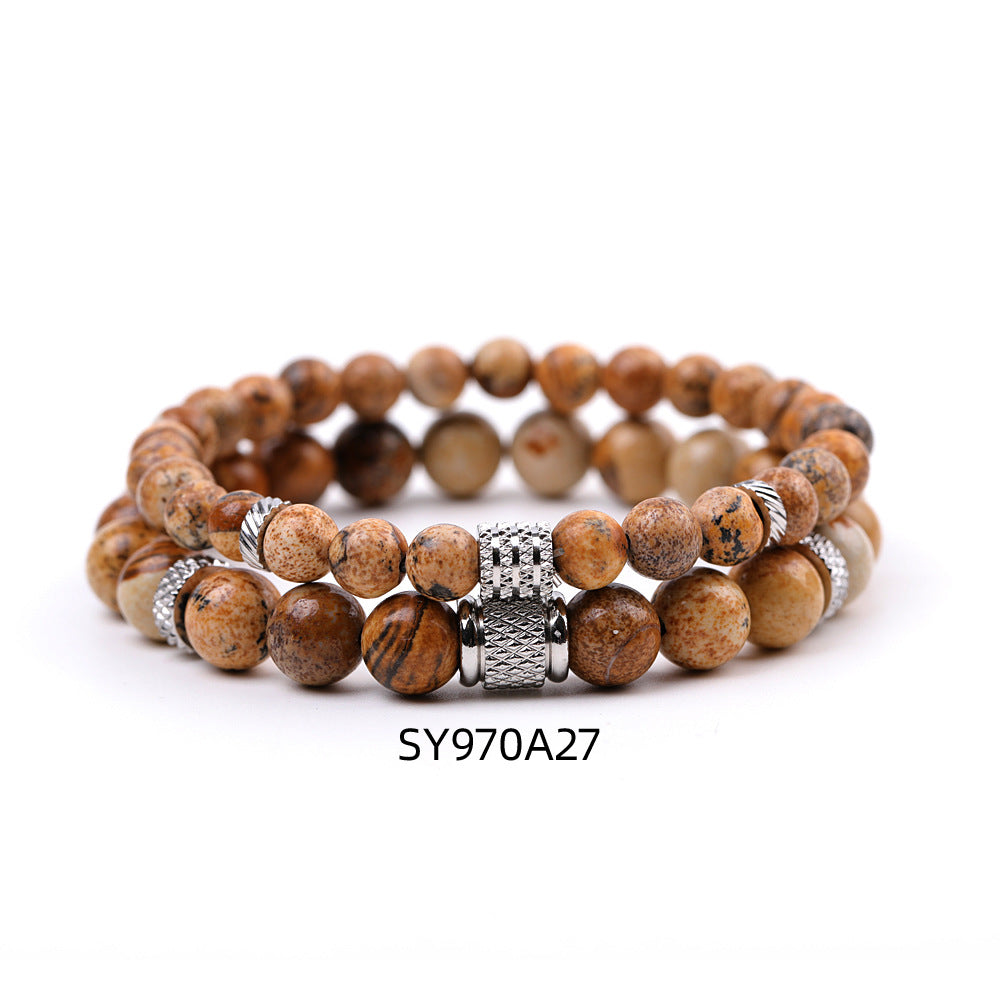 Stainless Steel Frosted Indian Agate Tigereye Striped Bracelets