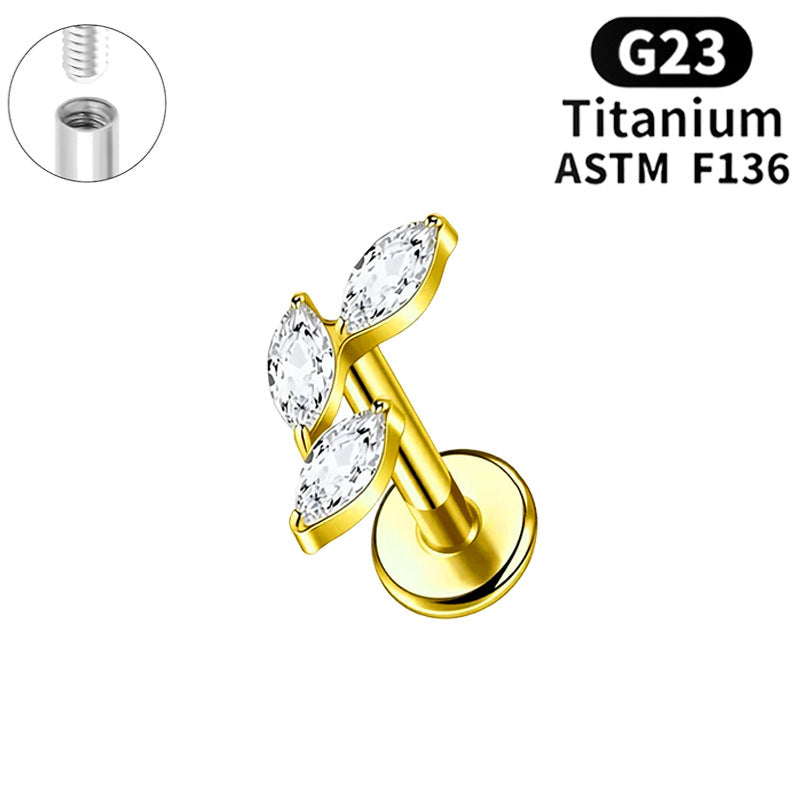Titanium Alloy Flower Piercing Internal Thread Horse Eye Real Gold Stud Earrings