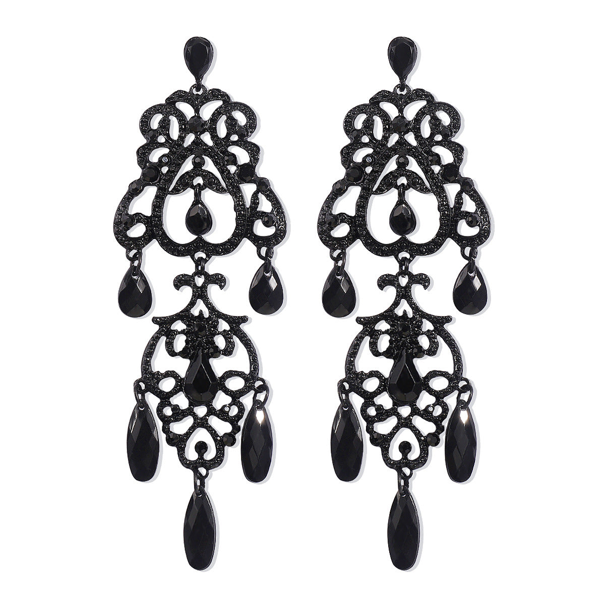 Style Vintage Court Hollow Drop-shaped Tassel Earrings