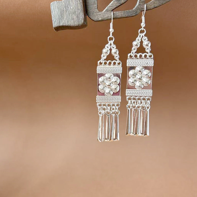 Sier Ethnic Style Peacock Retro Ear Hook Vintage Scenic Spot Earrings