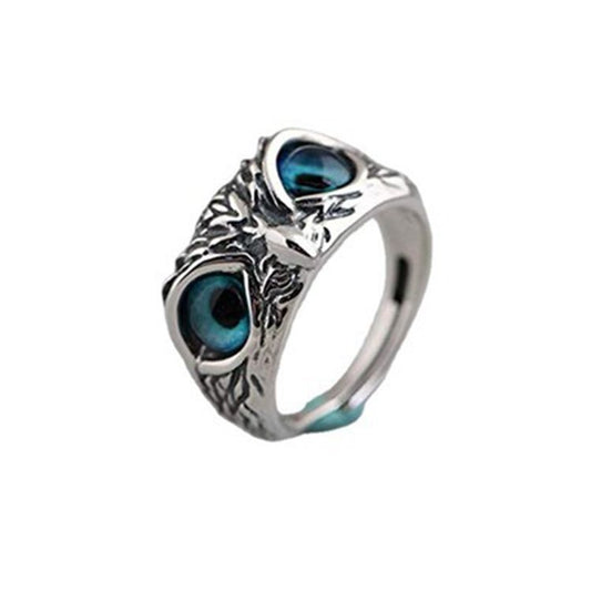 Vintage Prime Sier Colorful Blue Eyes Owl Rings