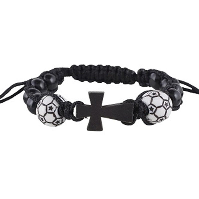 Men's Sports Style Football Wooden Cross Black Bracelets