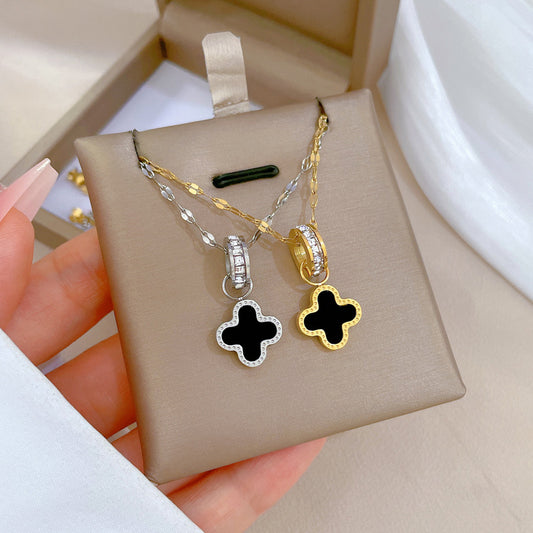 Steel Clover Minimalist Furnace Real Gold Female Necklaces