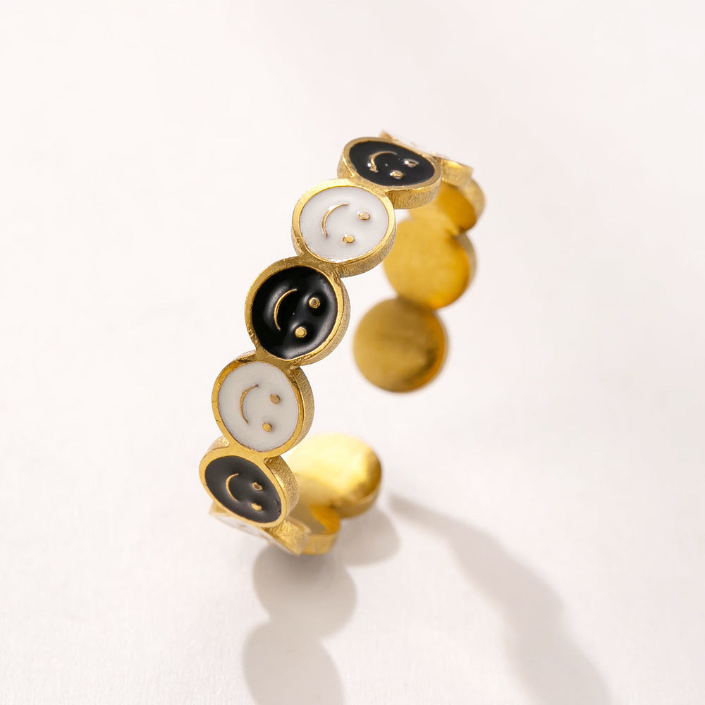 Women's Colorful Smiley Face Flowers Openings Adjustable Ring