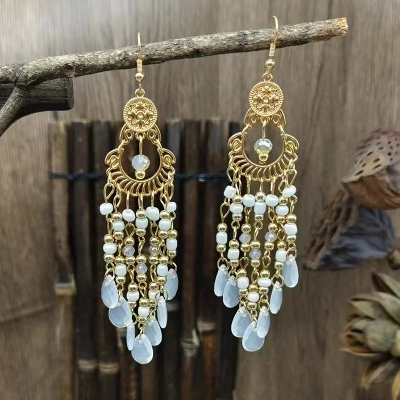 Crystal Long Fringe Special Ins Slimming Face Earrings