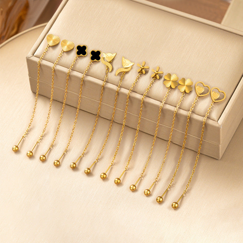 Flower Love Butterfly Long Fringe Female Titanium Steel Trendy Grace Ear Line
