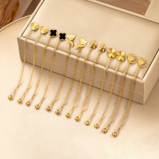 Flower Love Butterfly Long Fringe Female Titanium Steel Trendy Grace Ear Line