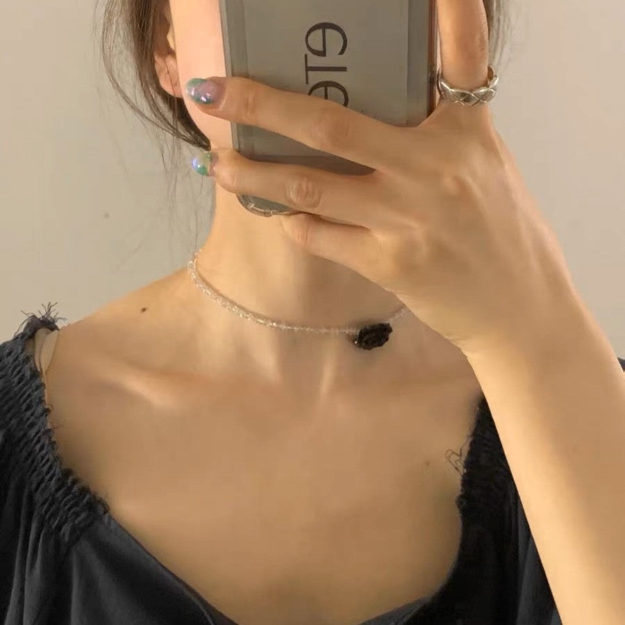 Beaded Rose Female Camellia Classic Style Clavicle Chain Necklace