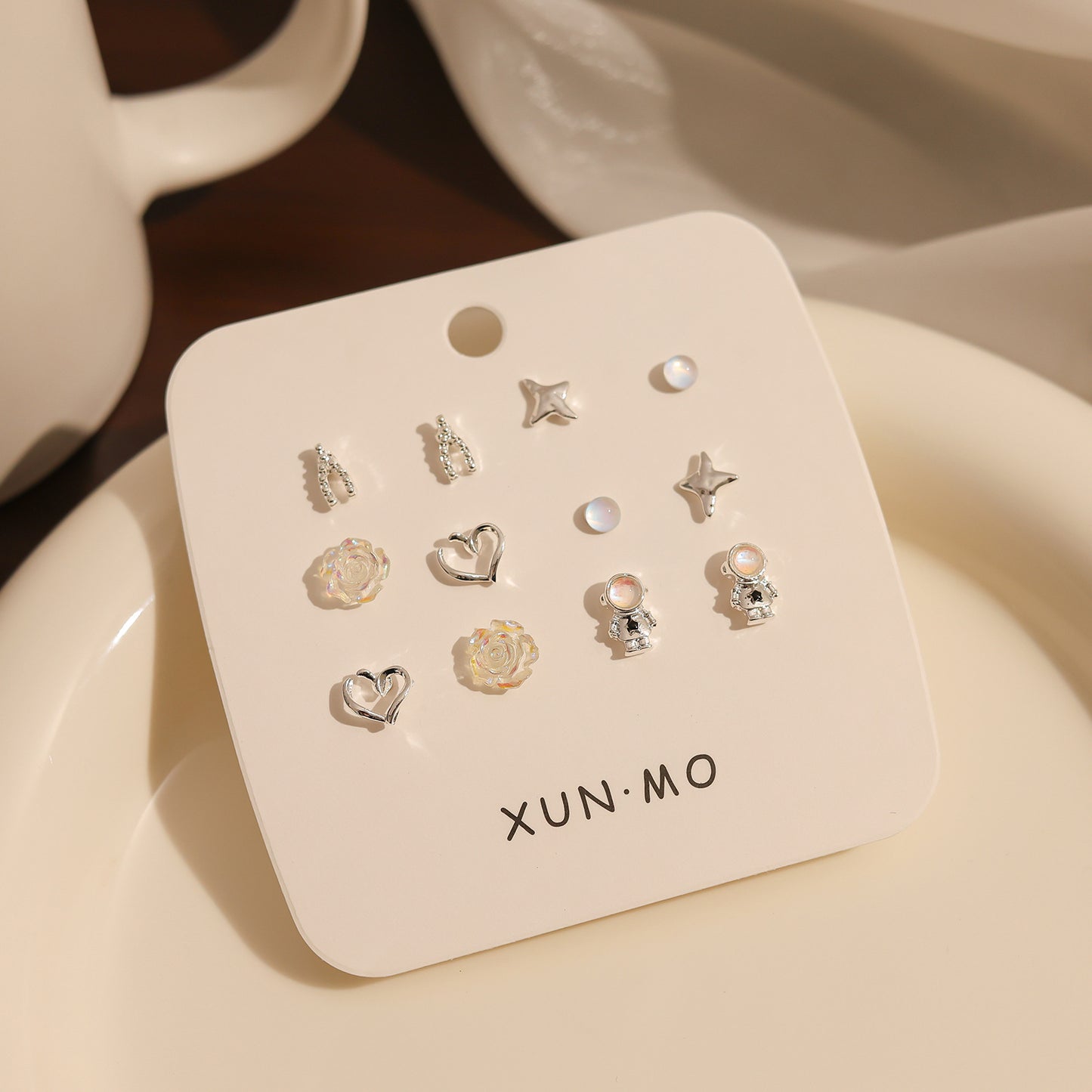Compact Sier Combination Cute Wild Stall Stud Earrings