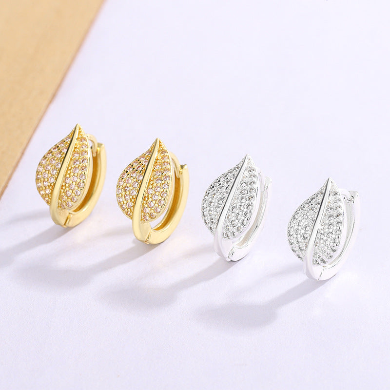 Luxury Full Diamond Leaf-shaped Female Niche High-grade Versatile Exquisite Earrings