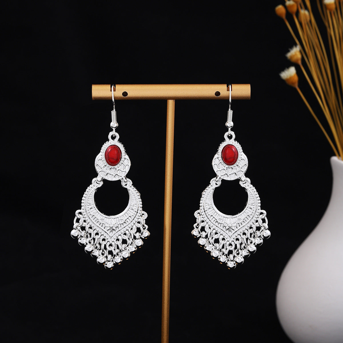 Metal Alloy Retro Ethnic Style Geometric Water Drop Round Bell Earrings