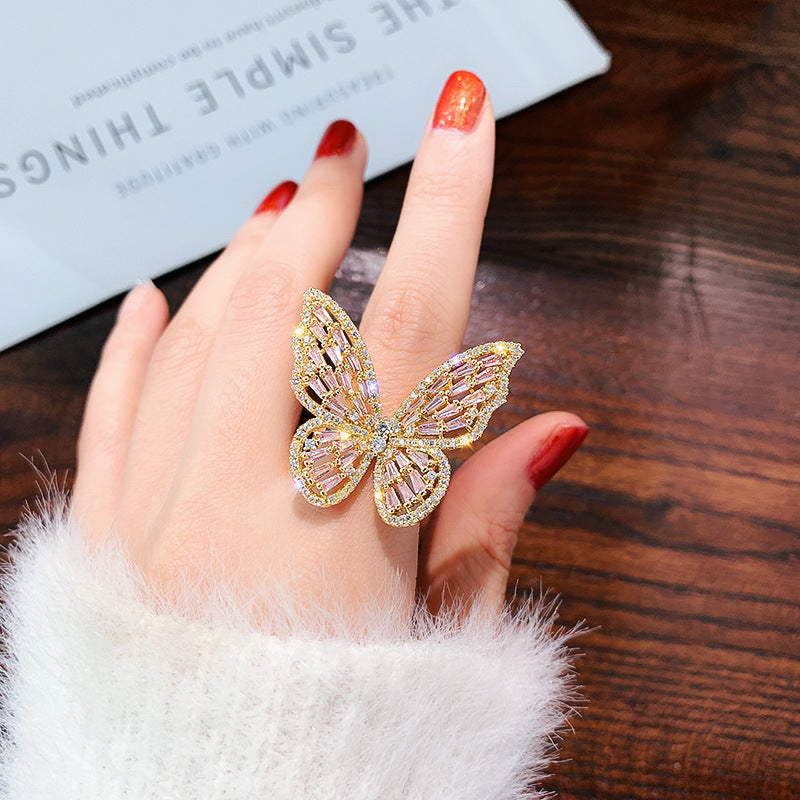 Fairy Luxury Zircon Butterfly Opening Light Trendy Index Finger Niche Ring