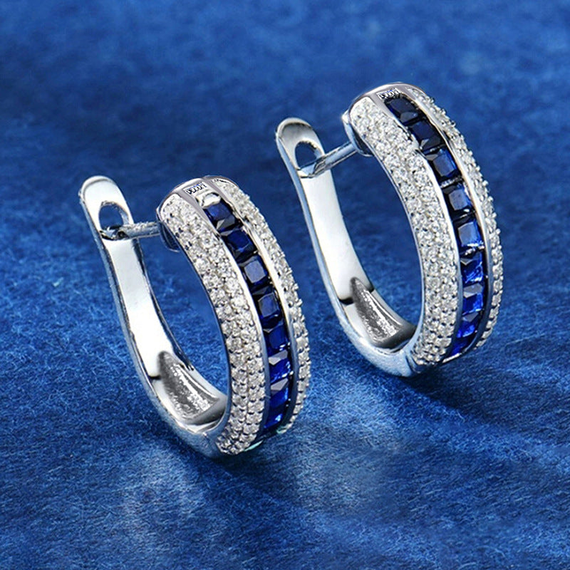 Refined Zircon Ear Design Sense Advanced Imitation Sapphire Classic Earrings