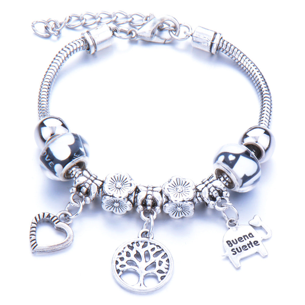 Glass Bead Small Elephant Lucky Tree Retro Transparent Bracelet