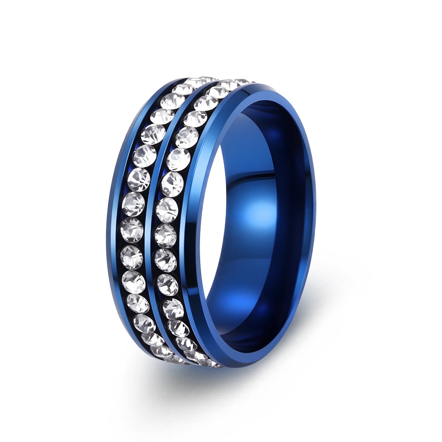 Titanium Steel Korean Double Row Diamond Full High-grade Ring