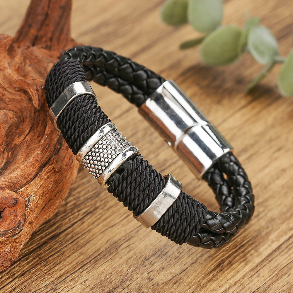 Men's Leather Hand-woven Hip Hop Magnetic Buckle Gift For Bracelets