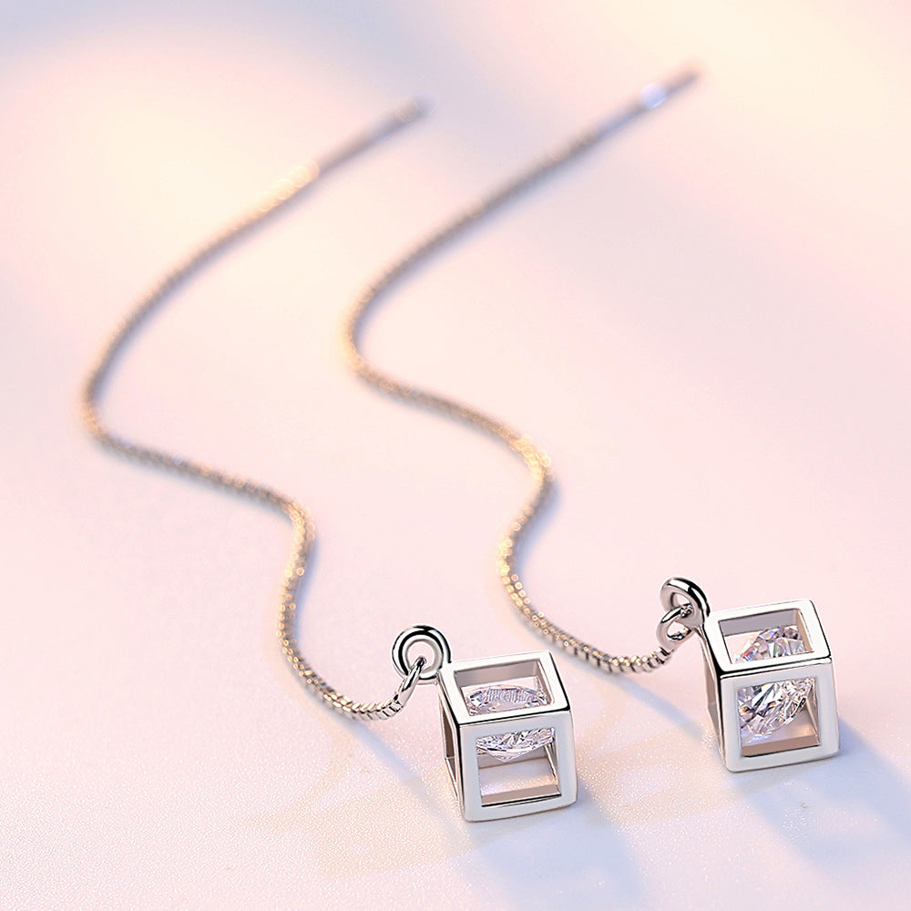 Chain Tassel Diamond Cube Long Fashion Simple Ear Line