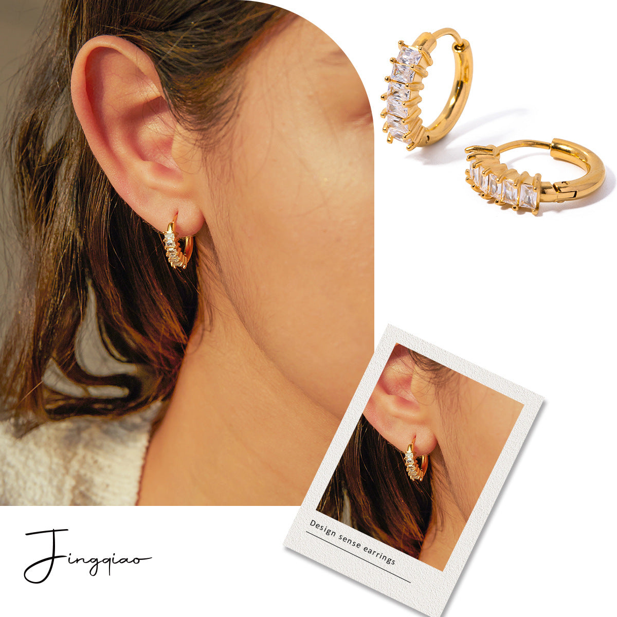 Retro Simple Fashion Commute Gold Stainless Steel Zircon Inlaid Eardrop Earrings