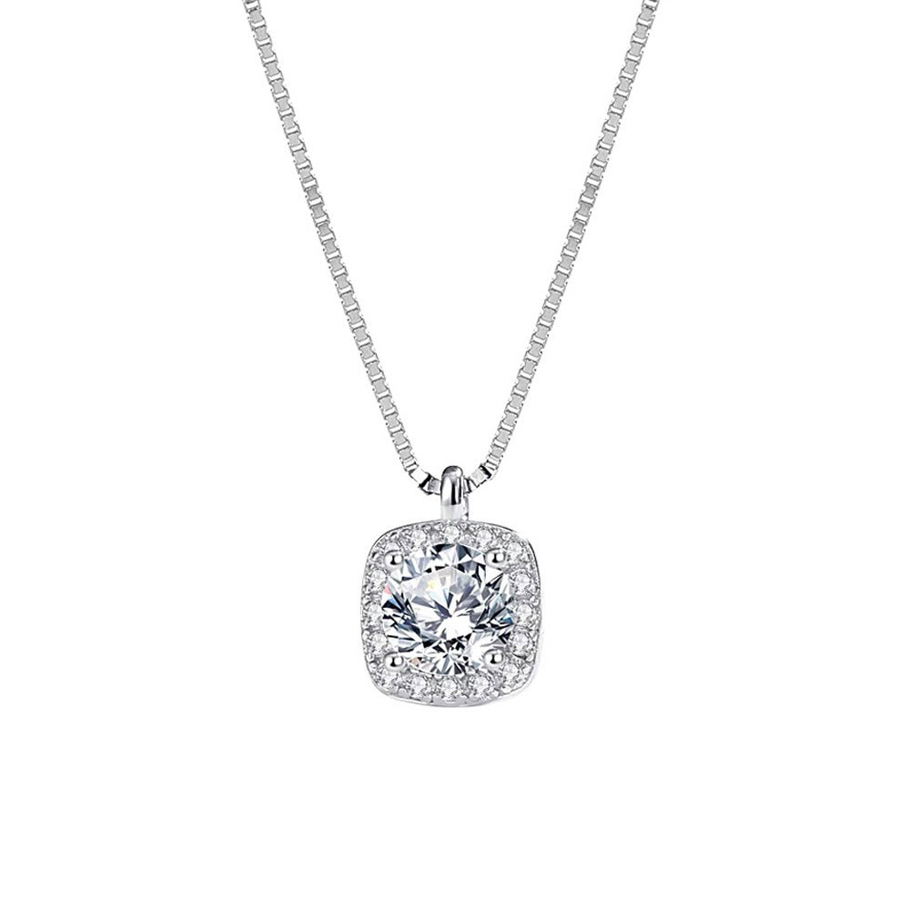 Women's Diamond Small Sugar Cube Round Zircon Light Luxury Clavicle Necklace