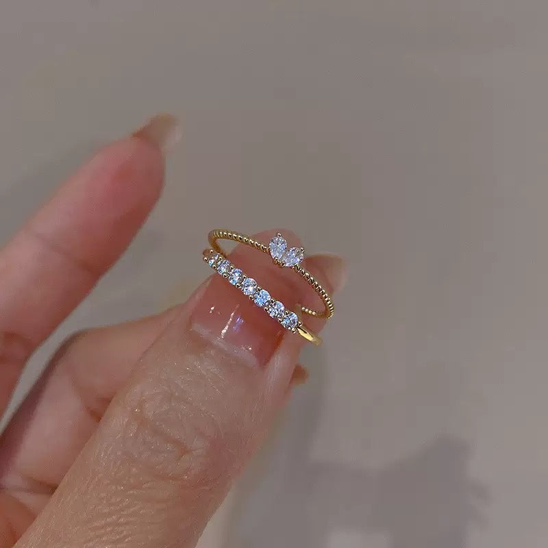 Heart Shape With Diamond Open Simple High Sense Rings