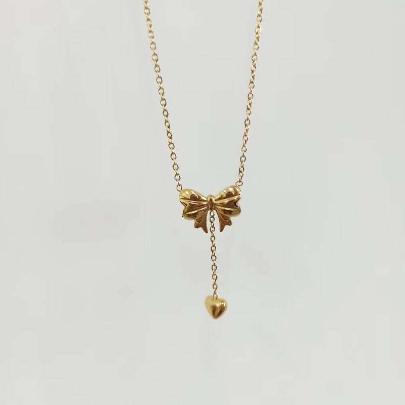 Steel Design Bow Water Drop Love Necklaces