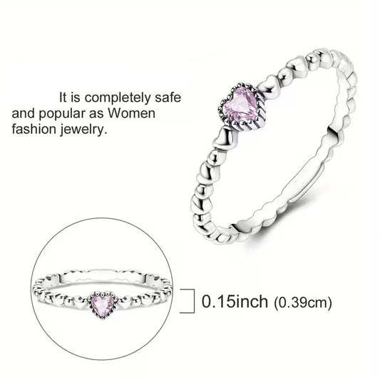 Women's Vintage Thai Sier Horseshoe-shaped Ball Edge Pink Shiny Ring